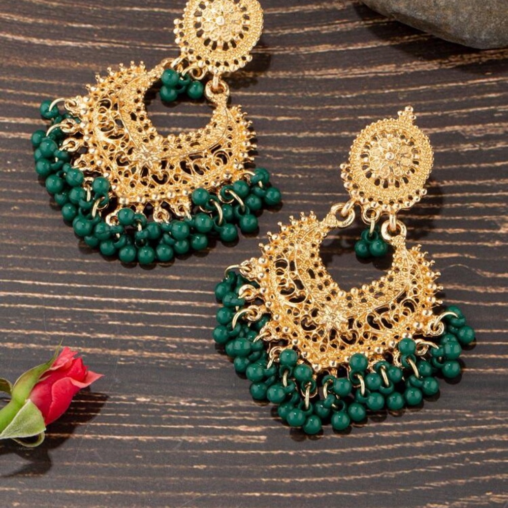 Elegant Gold and Green Chandelier Earrings